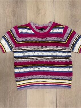 Colorblock Pointelle Short Sleeve Sweater - Multi